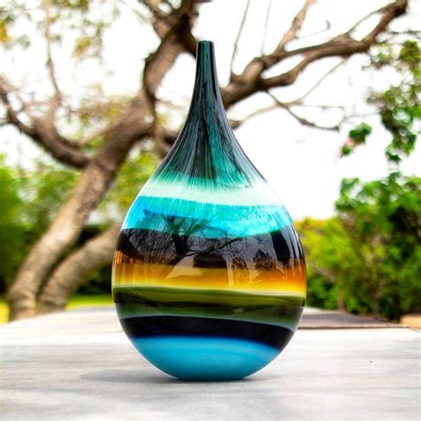 Tall Glass Vase Aqua Teardrop Vase Blown Glass Sculpture