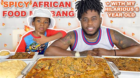 eating african food  royal family mukbang fufu egusi soup beef chicken naveen