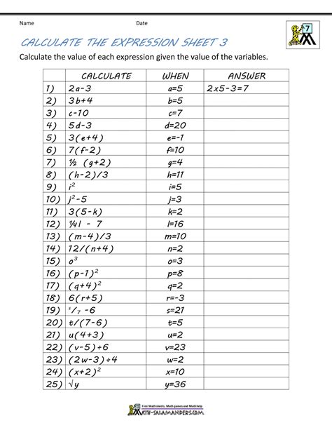 basic algebra worksheets