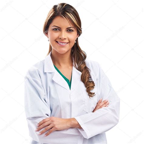 sonriendo  doctora medica aislado sobre fondo blanco foto de stock  scornejor