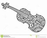 Violin Coloring Vector Adults Adult Book Illustration Zentangle Musical Instrument Style Music sketch template