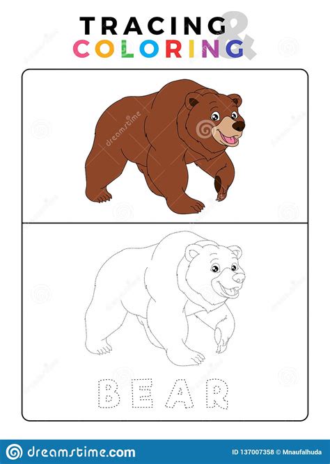 funny bear tracing  coloring book   preschool worksheet