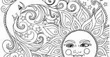 Coloring Sun Pages Moon Hippie Print Psychedelic Printable Adult Zentangle Children sketch template