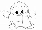 Penguin Coloring Pages Cute Winter Baby Penguins Little Cartoon Color Christmas Drawing Print Printable Scarf Sheets Adelie King Clipart Emperor sketch template