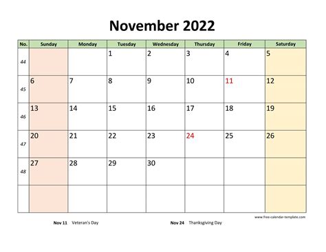 november  calendar printable  coloring  weekend horizontal