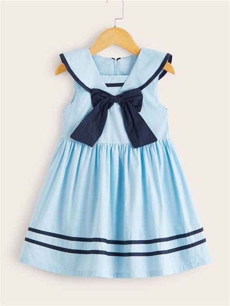 toddler girls sailor collar bow front   dress shein usa   dress toddler girl