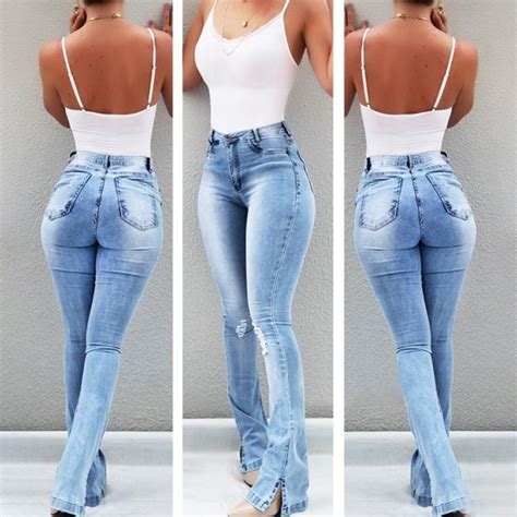women s high waisted jeans skinny ripped boot cut denim pants sexy push