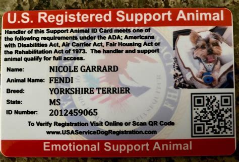 emotional support animal id card usa service animal registration