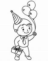 Boy Holding Birthday Balloons Coloring Pages Three Present Gift Kawaii 9wj Skb Color Cake Print Tocolor Button Using sketch template