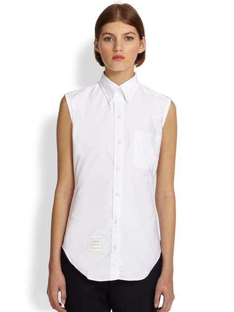 thom browne sleeveless oxford shirt in white lyst