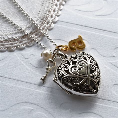 silver vintage heart locket necklace  martha jackson sterling silver