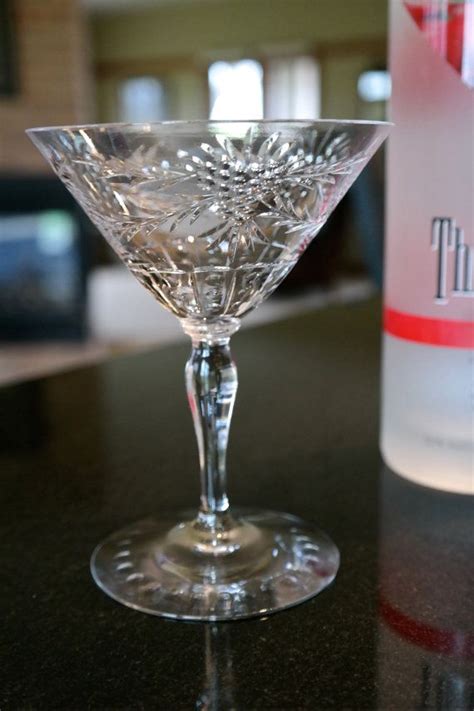 Vintage Antique Etched Martini Cocktail Glasses ~ Set Of 5
