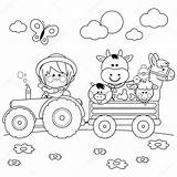 Farmer Tractor Driving Boy Stock Coloring Depositphotos sketch template