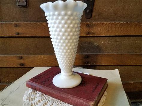 White Milkglass Vase By Fenton Vintage Raised Hobnail Vase With
