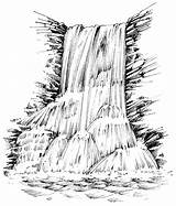 Cascade Waterfalls Montagnes Waterval Landschap Schets Landscape Vectorillustratie Rotsen Getekende Rivière sketch template