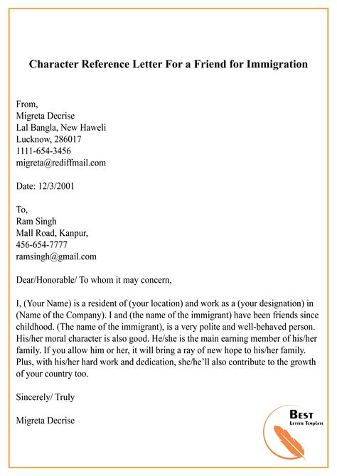sample letter  good character  immigration