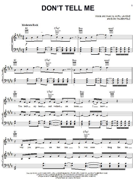 Don T Tell Me Sheet Music Avril Lavigne Piano Vocal And Guitar
