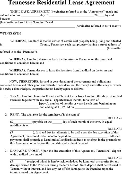 tennessee residential lease agreement form  kb  pages