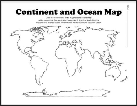 continents  oceans map printable worksheet images   finder