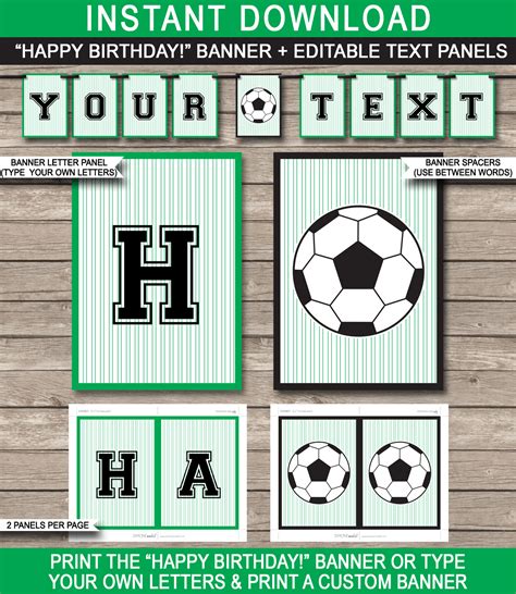 soccer party banner template happy birthday banner editable bunting