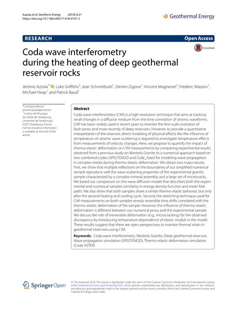 coda wave interferometry   heating  deep geothermal reservoir rocks