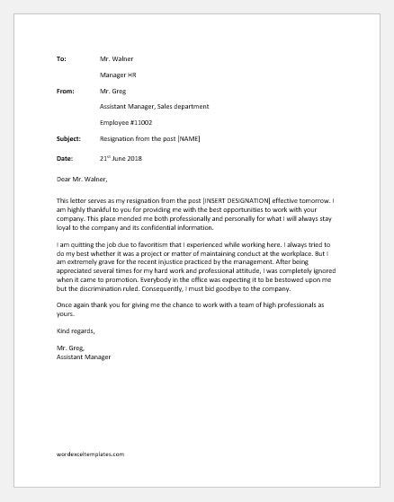 resignation letter due  unhappy  management word excel templates