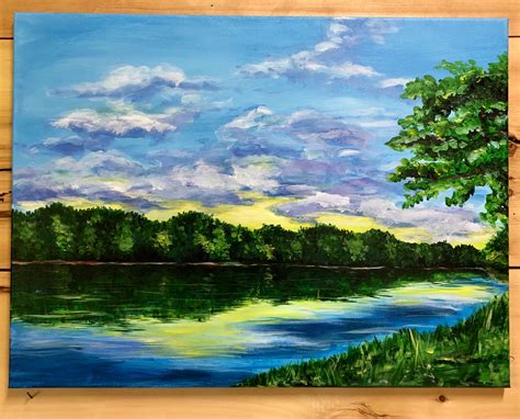 acrylic painting beautiful lake  sunset etsy