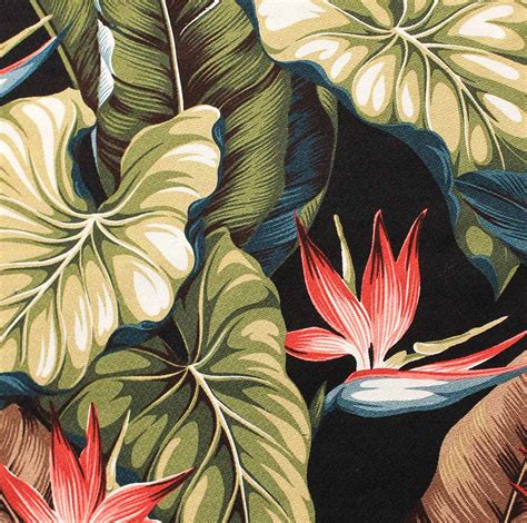 tropical leaf print barkcloth fabrics   colorways retro renovation