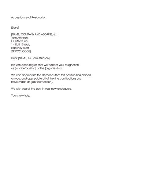 resignation acceptance letter sample letters resignation letter