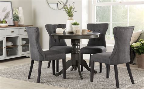 kingston  grey wood dining table   bewley slate fabric chairs