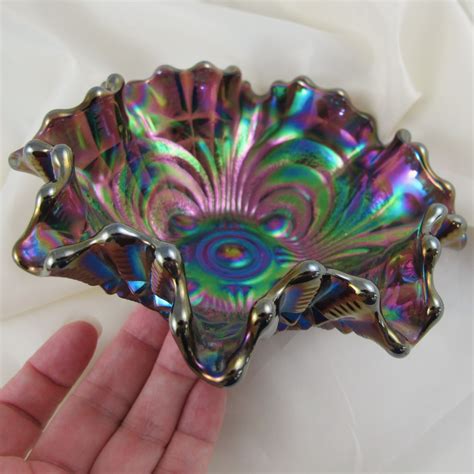 antique imperial scroll purple embossed carnival glass bowl carnival