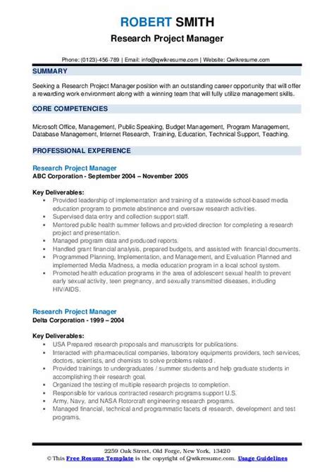 Research Project Manager Resume Samples Qwikresume