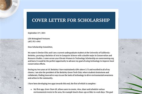write  cover letter  scholarship  examples