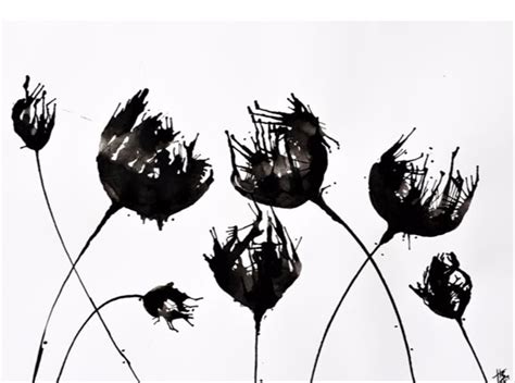jual produk unggulan lukisan abstrak bunga hitam putih dekorasi