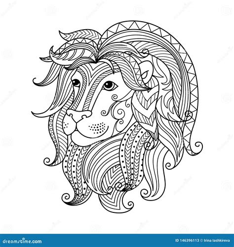 leo zodiac sign zentangle coloring book page  adult stock