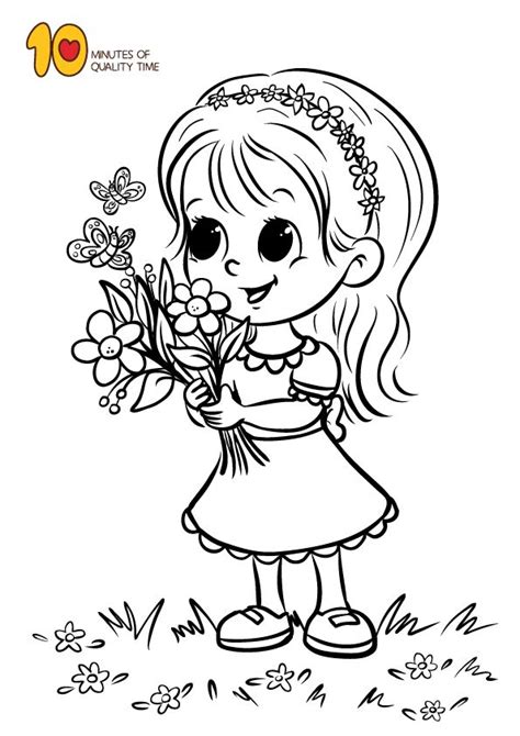 spring coloring page girl  flowers spring coloring pages