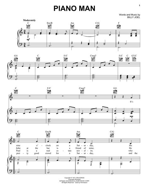 Piano Man Sheet Music Billy Joel Real Book – Melody Lyrics Chords