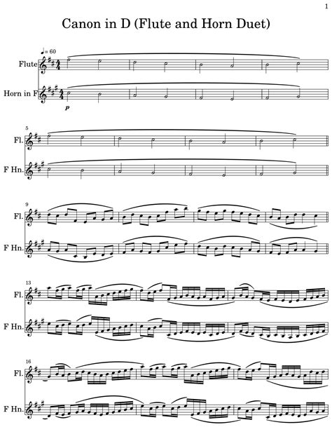 Canon In D Flute And Horn Duet Sheet Music For Flute Horn In F