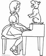 Coloring Dog Pages Dogs Piano Animal Color Sheets Puppy Girl Printable Kids Drawing Drawings Girls Scottie Print Line Clip Animals sketch template