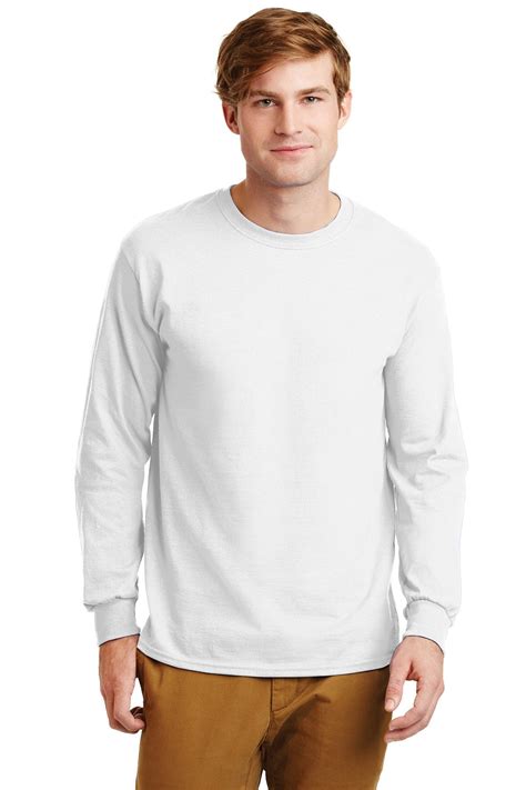 branded gildan ultra cotton long sleeve t shirt g2400 white