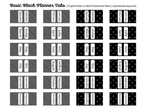 printable planner tabs basic black editable planner tabs