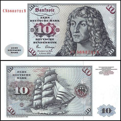germany  deutsche mark banknote  p  unc sailing ship