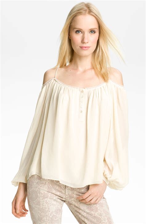 Haute Hippie Off Shoulder Peasant Blouse In White Ivory Lyst