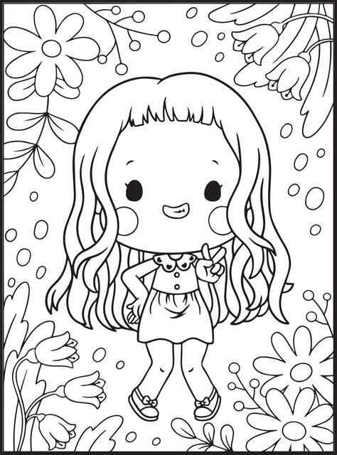 cute girls coloring pages  kids  vector art  vecteezy