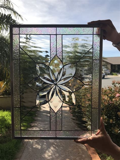 irvine beveled flower leaded stained glass window panel stainedglasswindowscom