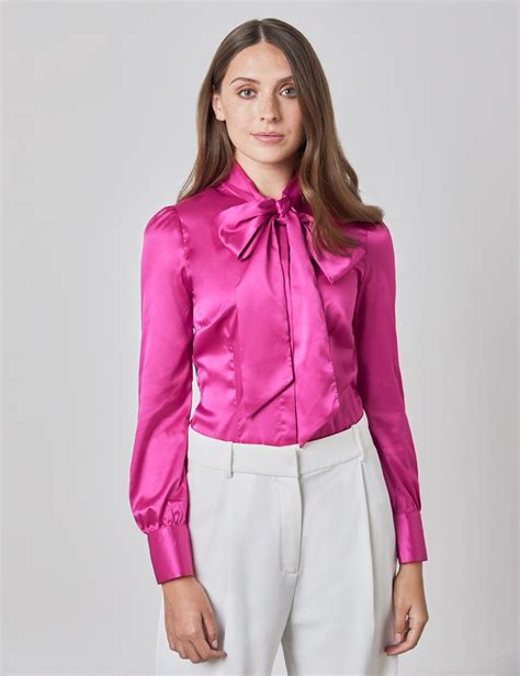 plain satin women s fitted blouse with single cuff and