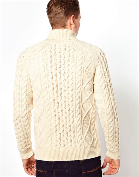 Lyst Asos Aran Roll Neck Sweater In White For Men