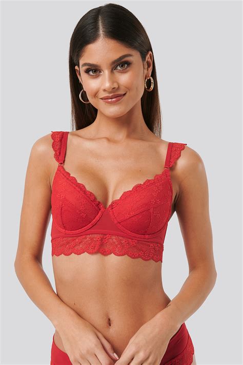 wide lace strap cup bralette red na