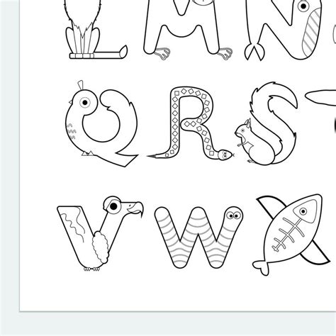 alphabet animals coloring pages set   etsy