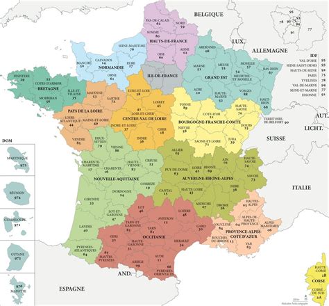 carte de france regions  departements